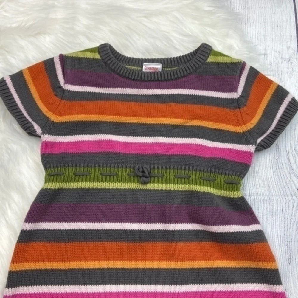 Gymboree Knit Sweater Dress Girls Size 5 Multi Color Stripe Short Sleeve